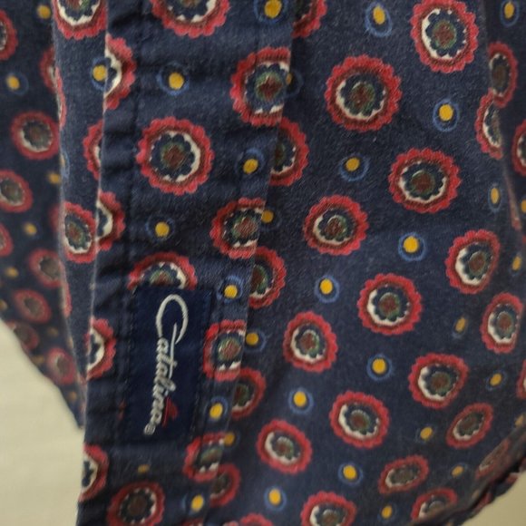 Vtg Catalina Mens Large Blue Red Floral Dots Long Sleeve Button Up Shirt - Picture 5 of 14